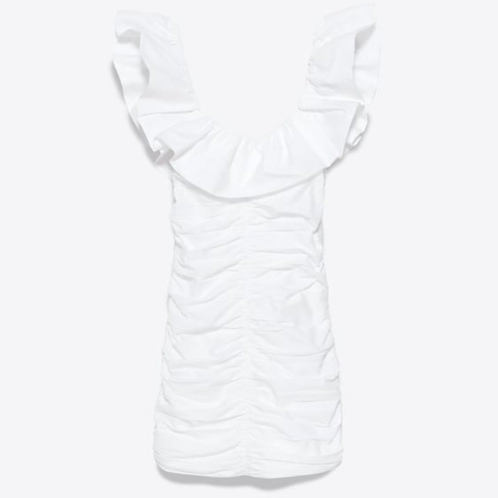 Zara White Draped Poplin Dress